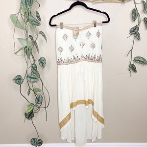 Earthbound Trading Co Embroidered High Low Skirt